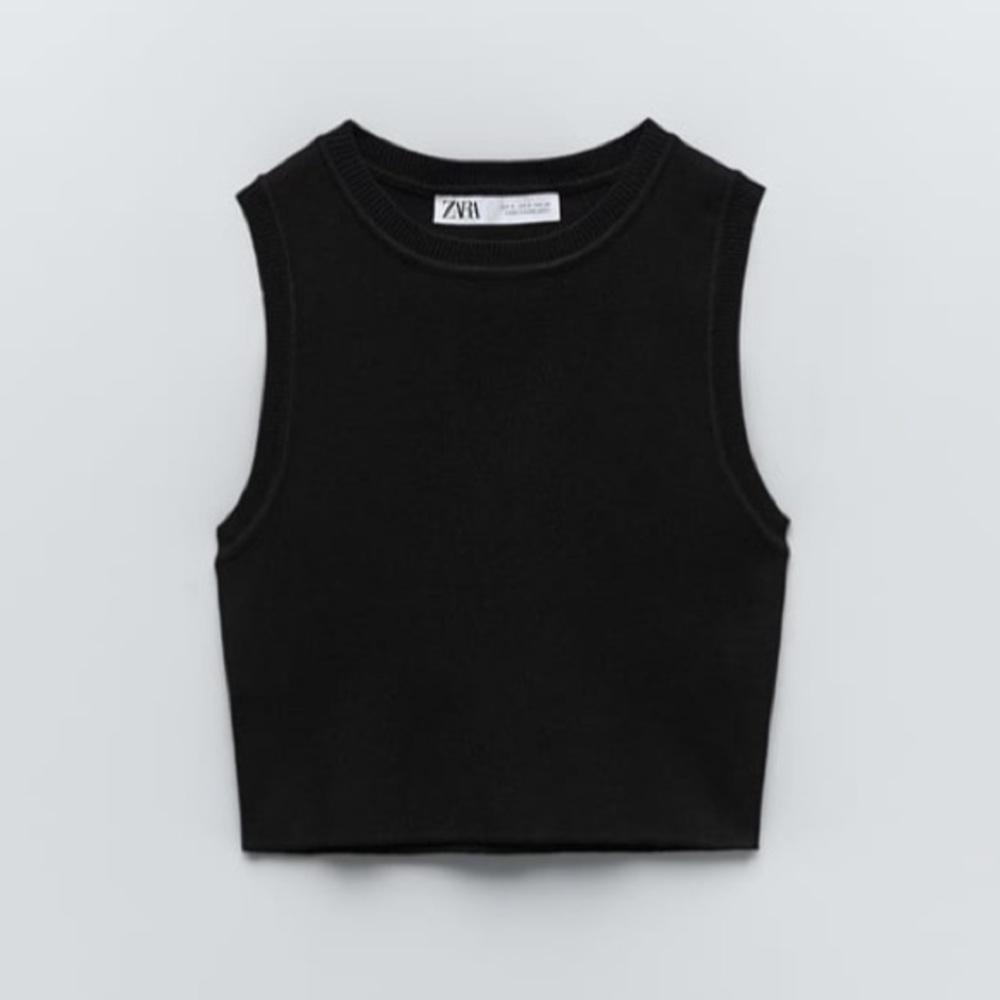 zara small cropped knit top black
